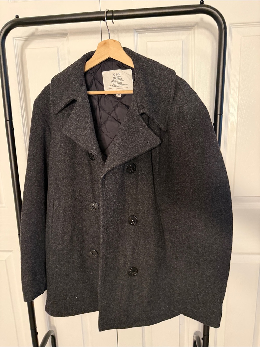 USN Charcoal Gray Wool Double-Breasted Pea Coat